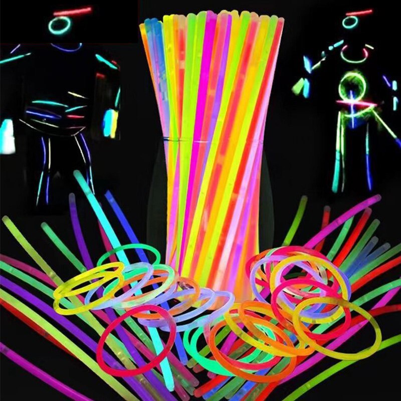 100 ชิ้น ปาร์ตี้ เรืองแสง แท่งไฟ สร้อยข้อมือ สร้อยคอ นีออน สําหรับงานแต่งงาน แท่งเรืองแสง ที่มีสีสัน