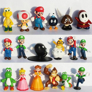 ฟิกเกอร์ Super Mario Bros Mario Luigi Yoshi Donkey Kong Mushroom ของเล่นสําหรับเด็ก 6 ชิ้น ต่อชุด