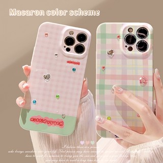 เคสโทรศัพท์มือถือแบบแข็ง ลายสก๊อต ประดับเพชร สีชมพู สีเขียว เหมาะกับฤดูร้อน สําหรับ Apple iPhone 14ProMax 12 13 11 12 XS