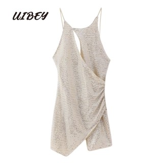 Uibey ขายส่ง ชุดเดรส จับจีบ ปักเลื่อม คอกลวง 5479