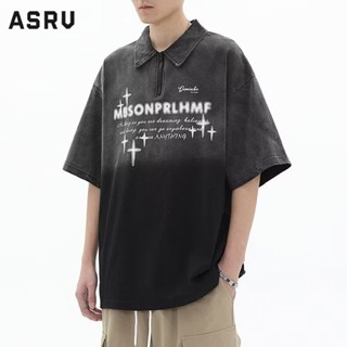 ASRV เสื้อโปโล อารมณ์เสื้อยืดแขนสั้นอินเทรนด์มาตรฐานชายญี่ปุ่นในวัยรุ่นยอดนิยมแฟชั่นคอกลมแบรนด์อินเทรนด์