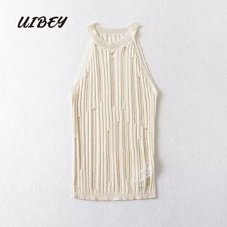 Uibey เสื้อกั๊ก ผ้าถัก กลวง สีพื้น 66188