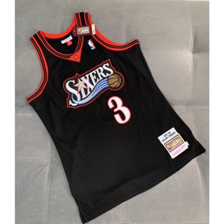 Motion Mitchell &amp; Ness Iverson สีดํา วันศุกร์ #เสื้อกีฬาบาสเก็ตบอล ปักลาย 3 NBA Phaladelphia 76ers 1997-1998 Y1021 5TYY สีดํา 196605