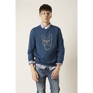 ESP เสื้อถักนิตลายเฟรนช์ชี่ ผู้ชาย สีน้ำเงินเข้ม | Frenchie Sweatshirt | 3745