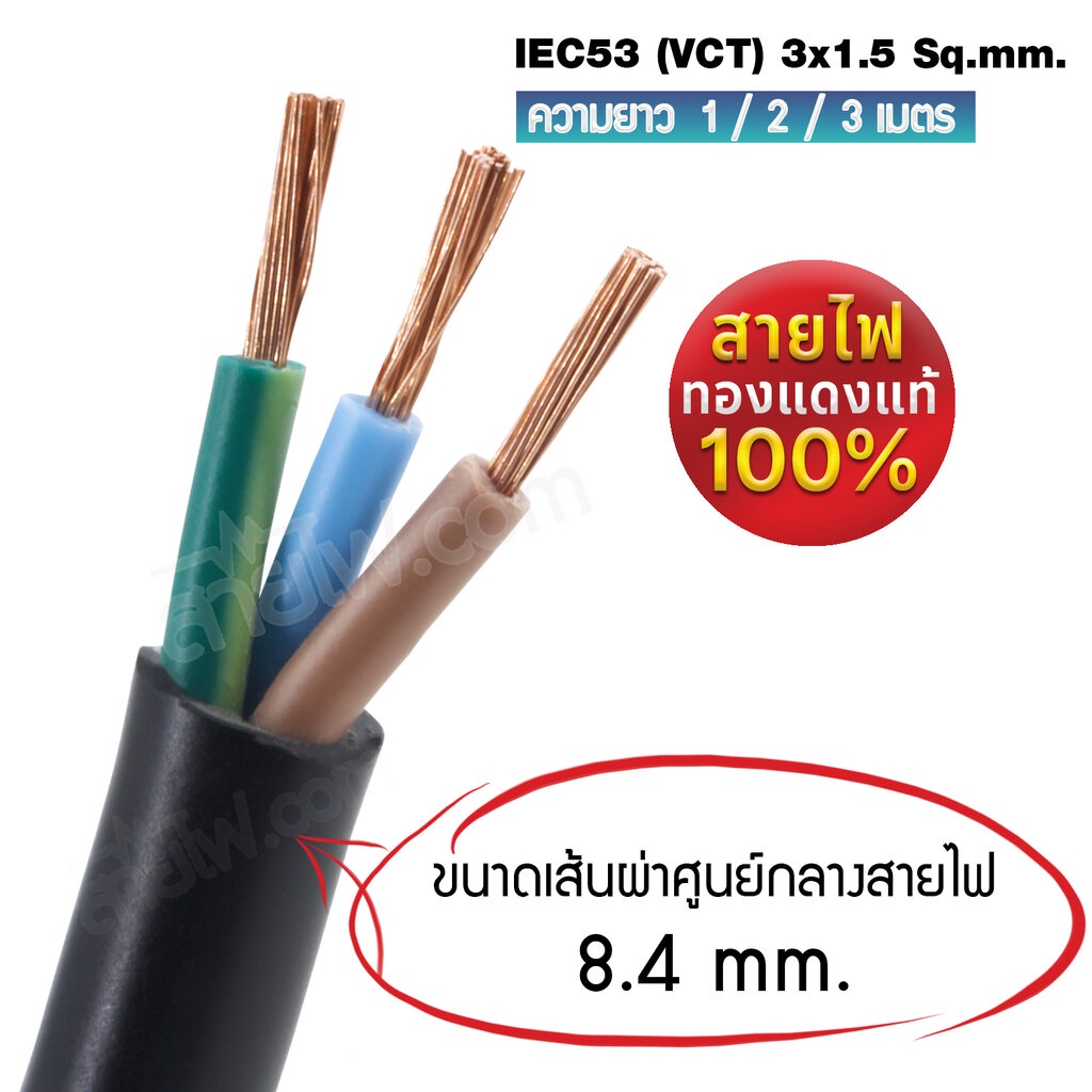 สายไฟ AC สายปลั๊กเสียบคอมพิวเตอร์ มอก. งอ มีกราวด์ IEC53 3x1.5 Sq.mm. - C13