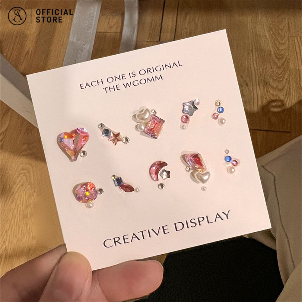 อุปกรณ์ตกแต่งเล็บ รูปผีเสื้อ และดวงจันทร์ ประดับเพชร ทรงสี่เหลี่ยม พื้นแบน