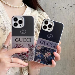 เคส iPhone 13 promax เคสโทรศัพท์มือถือ เคลือบไฟฟ้า สองด้าน ลายดอกไม้ GG สําหรับ iPhone 14 pro 13 12 pro 11