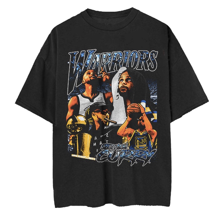 ย้อนยุคเสื้อยืดพรีเมี่ยม พิมพ์ลาย Nba Warriors Stephen CurryS-5XL