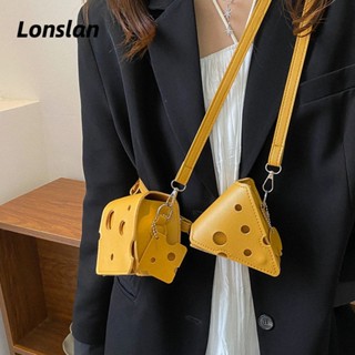 Lonslan มินิรูชีสสามเหลี่ยมลิปสติกหูฟัง Messenger เปลี่ยนกระเป๋าสี่เหลี่ยมขนาดเล็ก