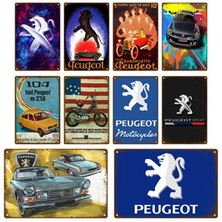 ป้ายโปสเตอร์โลหะดีบุก ลาย PEUGEOT สไตล์วินเทจ เรโทร สําหรับตกแต่งผนังห้อง บาร์