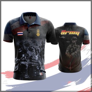 A015 เสื้อคอปกพิมพ์ลาย ARMY ใส่สบาย ระบายอากาศ