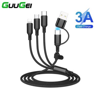 Guugei 5 In 1 สายชาร์จ USB 3A Type C Micro USB 8-Pin สําหรับ Android IOS