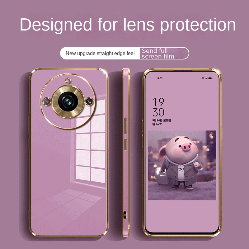 Realme 11 Pro+ Plus 5G 10T 10 Pro+ Plus realme 11X Pro หรูหรา ชุบ ขอบตรง บาง เคสป้องกัน ซิลิโคนนิ่ม เคสด้านหลัง