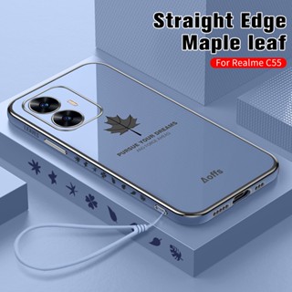 With Lanyard Maple Leaf Pattern Plating TPU Soft Case For Realmec55 Realme C53 C55 C 55 55C 5G RMX3710 Camera Protect Shell