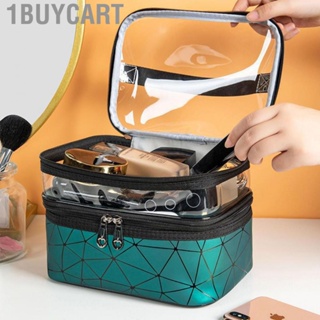 1buycart Double Layer Makeup Case  Elastic Bands Transparent Top Zipper Design Vertical Storage Bag for Home or Travel Use