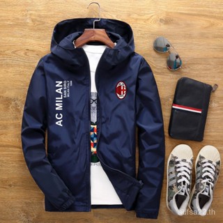 เสื้อแจ็กเก็ต เสื้อกีฬา เสื้อกันลม ลายฟุตบอล Ac Milan สีดํา แฟชั่นฤดูใบไม้ร่วง และฤดูหนาว สไตล์อิตาลี สําหรับผู้ชาย และผู้หญิง