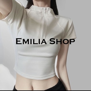 EMILIA SHOP เสื้อยืด เสื้อครอป เสื้อผ้าแฟชั่นผู้หญิง สไตล์เกาหลี ins 2023 ใหม่ A29J1PQ 0625