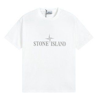 STONE ISLAND เสื้อยืด พิมพ์ลายทาง โมเสค หิน แถบสะท้อนแสง สําหรับผู้หญิง