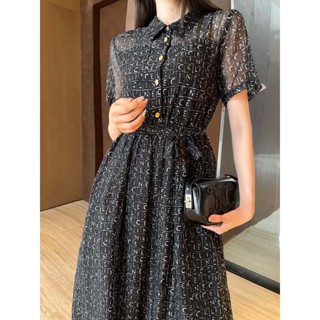 LMLN CEL * N 23 spring and summer new style small letter niche design artistic elegant lapel dress for women fashion slimming