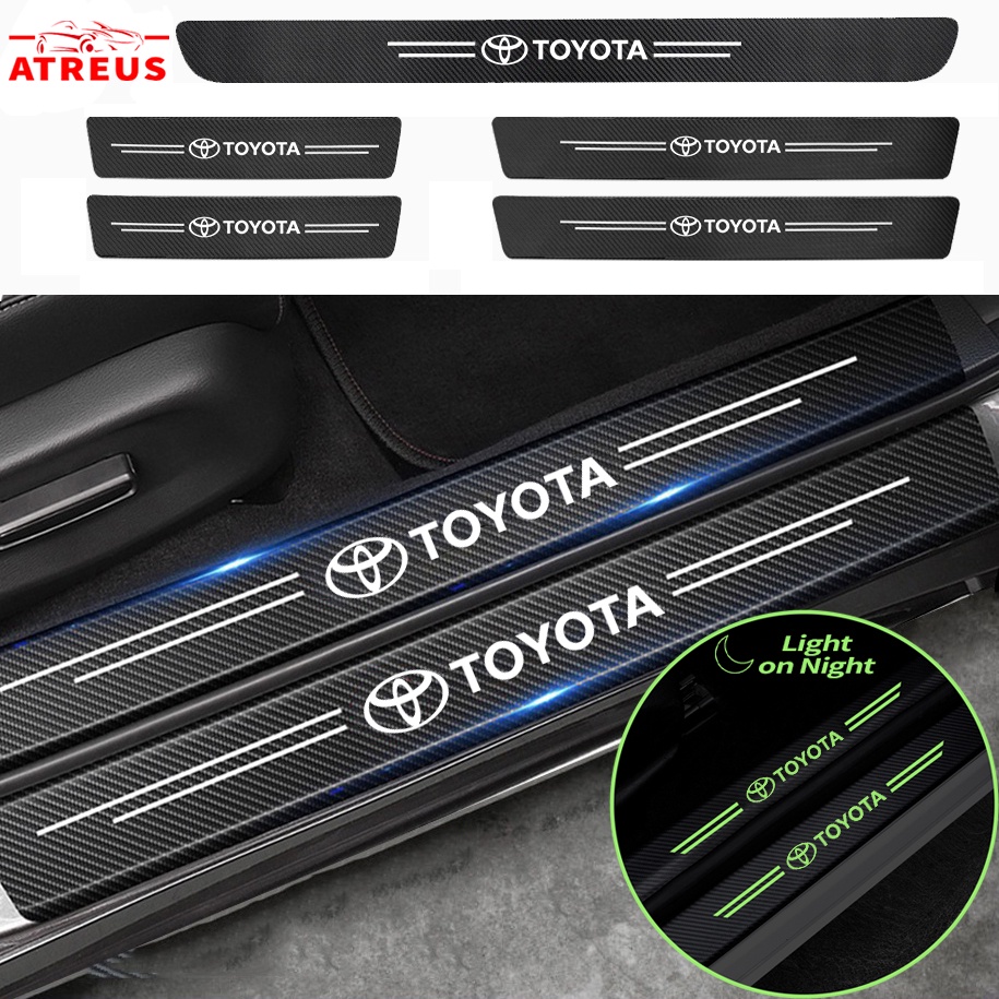 Toyota สติกเกอร์คาร์บอนไฟเบอร์เรืองแสง ป้องกันรอยขีดข่วน สำหรับติดประตูรถยนต์ Threshold stickers to prevent trampling Toyota Prius Fortuner Corolla Cross CHR Camry Wish Vios Veloz Estima Sienta Yaris Ativ Altis Sienta bZ4X Hiace Hilux Revo