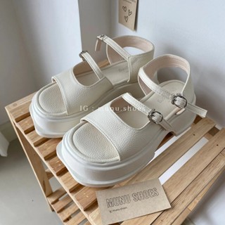 โค้ด 30DD915 ลดเพิ่ม 30% [พร้อมส่ง] Roman beach sandals รองเท้าหนังรัดส้นสไตล์เกาหลี พื้นสูง 5 ซม.