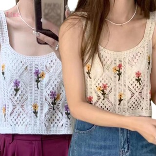 เสื้อครอปท็อป สายสปาเก็ตตี้ ผ้าถักโครเชต์ ฉลุลาย แฟชั่นฤดูร้อน สําหรับผู้หญิง