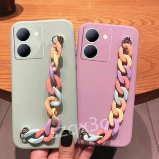 ใหม่ พร้อมส่ง เคสโทรศัพท์มือถือ ซิลิโคนนิ่ม TPU พร้อมสายโซ่คล้อง สีรุ้ง สําหรับ VIVO Y36 V27 V27e V25 V25e Y77 Y02 4G 5G 2023 Y36