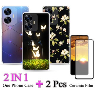 เคสซิลิโคน 2 IN 1 สําหรับ Realme C55 พร้อมฟิล์มกันรอยหน้าจอโค้งเซรามิค