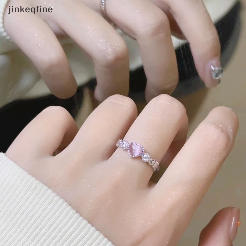 【KETH】แหวนเงิน รูปหัวใจ โอปอล สีชมพู สร้างสรรค์ เครื่องประดับ สไตล์วินเทจ พังก์ น่ารัก สําหรับผู้หญิง