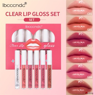 Ibccndc Transparent Lip Gloss Set Non-stick Cup Water Gloss Lip Glaze 6 Pcs/set Moisturizing Lip Gloss (monkingstore_th)