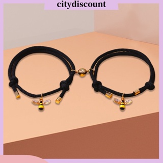 &lt;citydiscount&gt; สร้อยข้อมือ จี้รูปผึ้งน้อย ประดับพลอยเทียม สามารถปรับได้ ทนทาน สําหรับคู่รัก วันวาเลนไทน์ 1 คู่