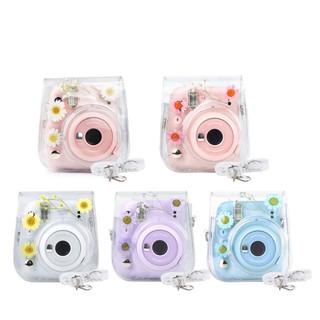 เคสกระเป๋า PVC แบบใส ลายดอกเดซี่ พร้อมสายคล้องไหล่ สําหรับกล้อง Fujifilm Instax Mini 12 11 9 8