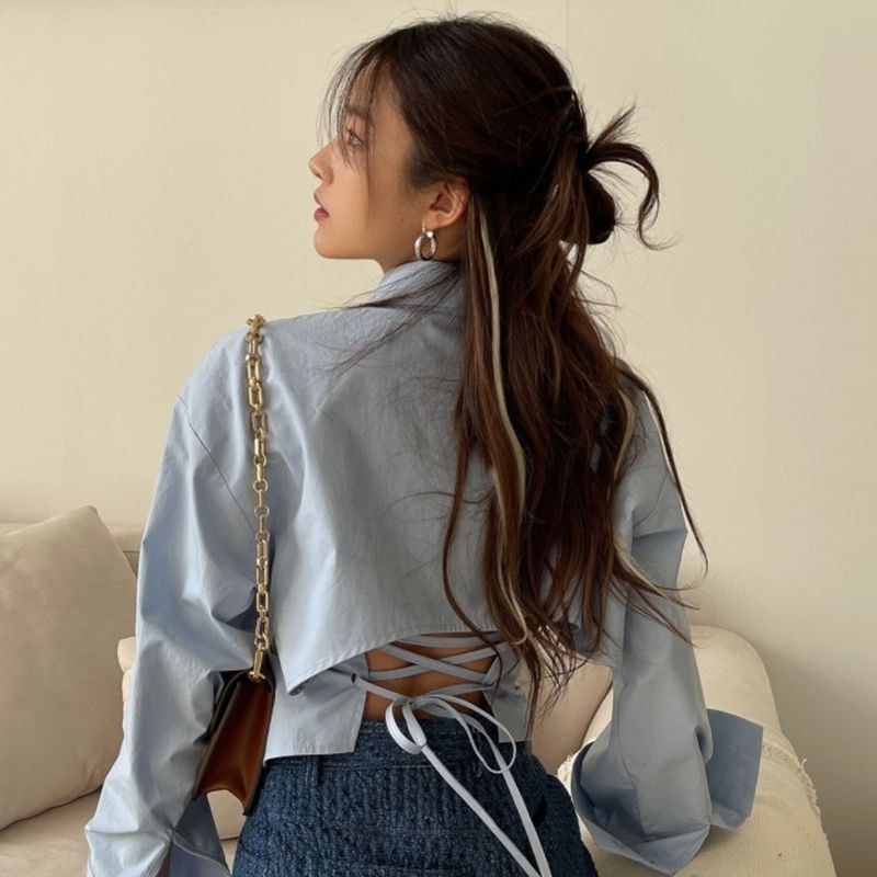 เสื้อเชิ้ตแขนยาว คอปก แต่งกระดุมแถวเดียว เข้ารูป สุดชิค สไตล์เกาหลี เหมาะกับฤดูใบไม้ผลิ สําหรับผู้หญิง