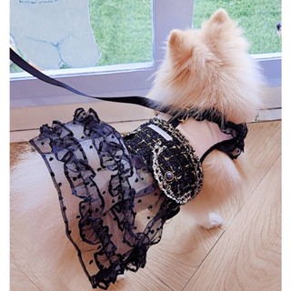 Glitter Pooch Harness ชุดรัดอก สายจูง เสื้อผ้า สุนัข, หมา, แมว, สัตว์เลี้ยง พร้อม สายจูง รุ่น Sassy Emily Black