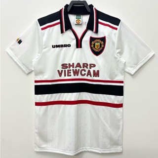 เสื้อกีฬาแขนสั้น ลายทีมชาติฟุตบอล Manchester United 1998 Manchester United Away ชุดเยือน สีขาว สไตล์วินเทจ แห้งเร็ว สําหรับผู้ชาย ไซซ์ S-XXL AAA