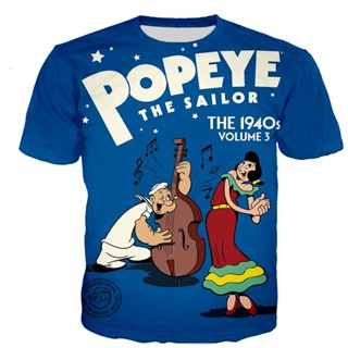 เสื้อยืดลําลอง แขนสั้น พิมพ์ลาย Popeye 3D สไตล์ฮาราจูกุ สตรีท สําหรับผู้ชาย ผู้หญิง 2023 S-5XL