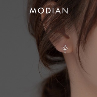 Modian ต่างหูห่วงเงินแท้ 925 รูปมงกุฎ ขนาดเล็ก สวยหรู เครื่องประดับแฟชั่น สําหรับผู้หญิง ปาร์ตี้