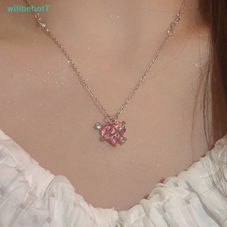 [WillbehotT] สร้อยคอโซ่ จี้รูปหัวใจ ประดับเพทาย สีชมพู เครื่องประดับ สําหรับผู้หญิง [ใหม่]