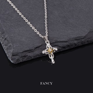 Fancy สร้อยคอ จี้ไม้กางเขน ขนาดใหญ่ สีเงิน เครื่องประดับแฟชั่นสตรี