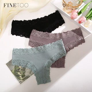 Finetoo กางเกงชั้นใน ผ้าฝ้าย ลายดอกไม้ ลูกไม้ ใส่สบาย สีพื้น สําหรับผู้หญิง S-XL