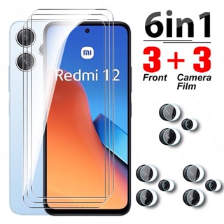 กระจกนิรภัยกันรอยหน้าจอกล้อง 6in1 สําหรับ Redmi 12 4G Redmy Radmi 12 Redmi12 2023 6.79 นิ้ว Xiaomi Redmi 12