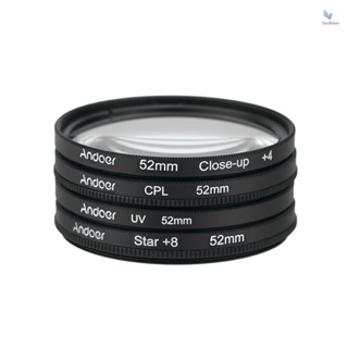 {fash} Andoer ฟิลเตอร์โพลาไรเซอร์ 52 มม. UV+CPL+Close-Up+4+Star 8-Point สําหรับ Nikon Canon Pentax Sony DSLR