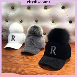 &lt;citydiscount&gt; ตะขอห่วงรัดหมวกเบสบอล ผ้ากํามะหยี่ขนนิ่ม พิมพ์ลายตัวอักษร ประดับพลอยเทียม ปรับได้ สไตล์ฮิปฮอป สําหรับผู้หญิง