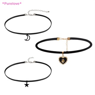 Purelove&gt; สร้อยคอโช้กเกอร์ หนัง PU สีดํา สไตล์โกธิค สําหรับผู้หญิง