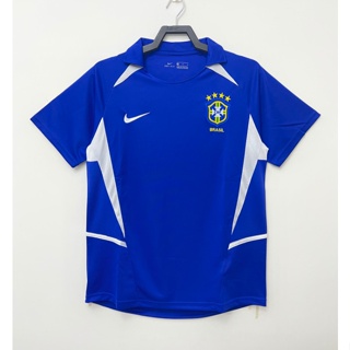 เสื้อกีฬาแขนสั้น ลายทีมชาติฟุตบอล Brazil 2002 ชุดเยือน สไตล์เรโทร