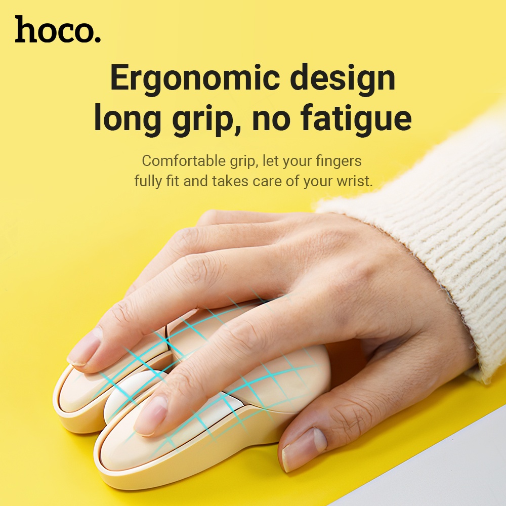 HOCO M6 อัพเกรด เมาส์ไร้สายน่ารักเมาส์เงียบไร้สาย 1200 DPI สําหรับคอมพิวเตอร์แล็ปท็อป PC 2.4G เมาส์เงียบไร้สายสําหรับแล็ปท็อป PC แท็บเล็ตโน้ตบุ๊คพร้อมแบตเตอรี่