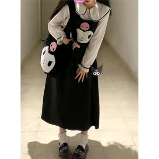 Sanrio Kuromi Hello Kitty Kawaii ชุดเดรสยาว ทรงหลวม โอเวอร์ไซซ์ โอเวอร์ไซซ์ เหมาะกับฤดูใบไม้ผลิ ฤดูร้อน สําหรับผู้หญิง Y2k