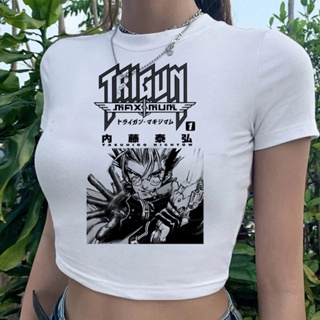 เสื้อครอปท็อป ลายกราฟฟิค Trigun 90s ไซเบอร์ y2k สไตล์วินเทจ สําหรับผู้หญิง