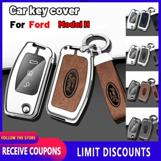 เคสกุญแจรถยนต์ หนังวัวแท้ สังกะสีอัลลอย คุณภาพสูง สําหรับ Ford H territory Everest Ranger Fiesta Escape Explorer Expedition Focus Escort Ecosport Mustang E150 Lynx Expedition EL Explorer Sport Raptor F150 Explorer Sport Trac F250 Express GT Thunderbird Br