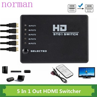 Norman 5 พอร์ต HDMI- เข้ากันได้กับสวิทช์, ฮับแยก 5 in 1 Out 5 in 1 HDMI สวิทช์, ตัวแปลงวิดีโอ Extender พร้อมรีโมท สําหรับ HDTV / แล็ปท็อป / PC / โปรเจคเตอร์ / กล้องวิดีโอ / เกมคอนโซล